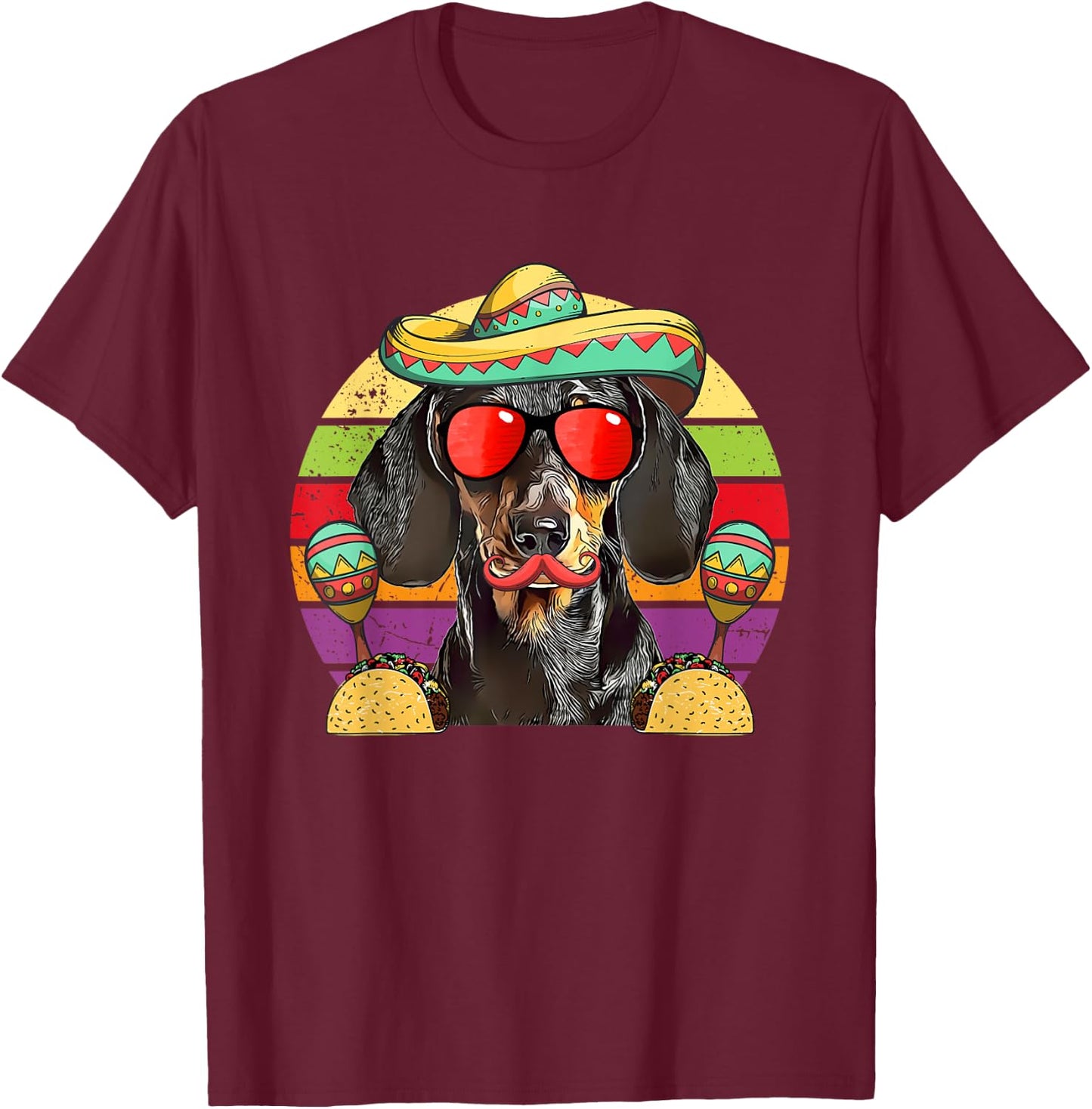 Dachshund Fiesta Dog Tacos Cinco de Mayo T-Shirt - T-Shirt | Maroon