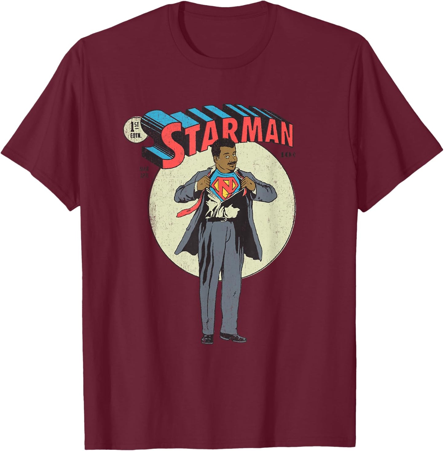 Starman Neil de Grasse Tyson Super Hero Comics Cover T-Shirt - T-Shirt | Maroon