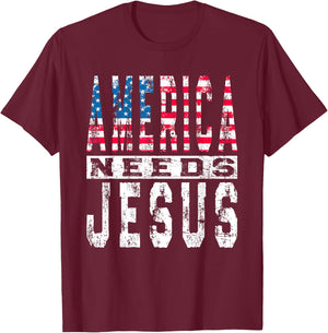 America Needs Jesus Vintage Patriotic American Flag USA Kids Men T-Shirt - T-Shirt | Maroon