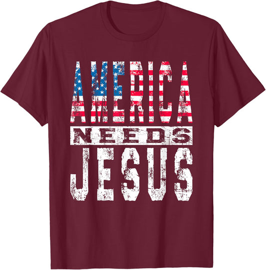 America Needs Jesus Vintage Patriotic American Flag USA Kids Men T-Shirt - T-Shirt | Maroon