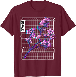 Cherry Blossom Glitch Vaporwave Aesthetic Pastel Japan Art T-Shirt - T-Shirt | Maroon