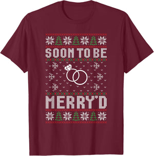 Soon to be Married Merry'd Christmas Bride Groom Couples T-Shirt - T-Shirt | Maroon