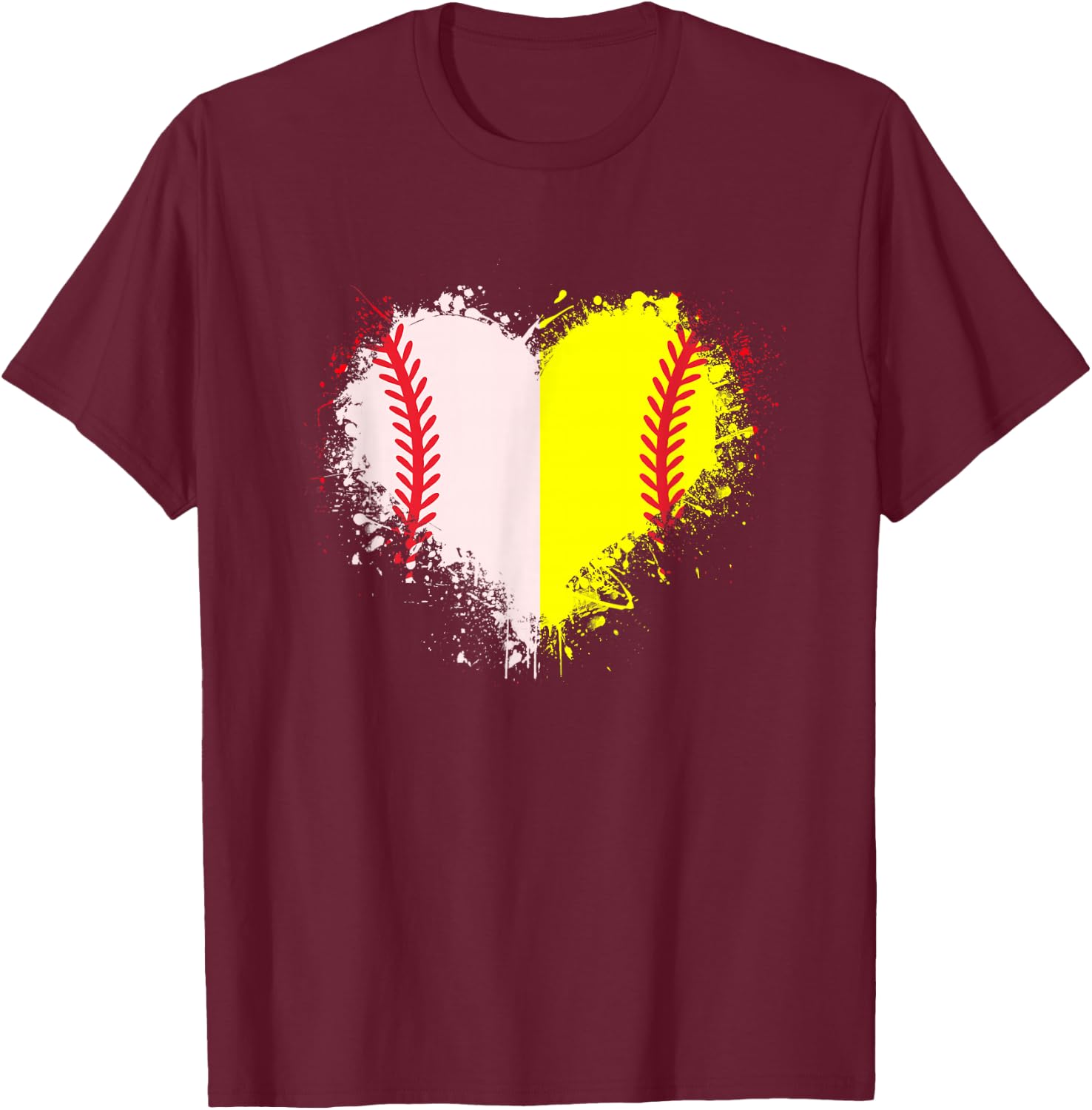 Cute Outlined Baseball Softball Heart Love T-Shirt - T-Shirt | Maroon