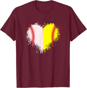Cute Outlined Baseball Softball Heart Love T-Shirt - T-Shirt | Maroon