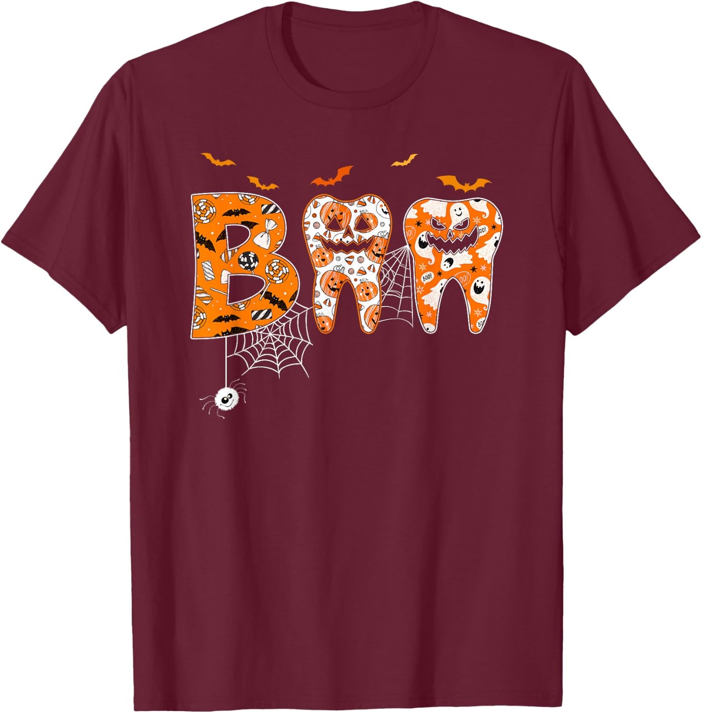 Boo Teeth Pumpkin Dentist Dental Hygienist Halloween Costume T-Shirt - T-Shirt | Maroon