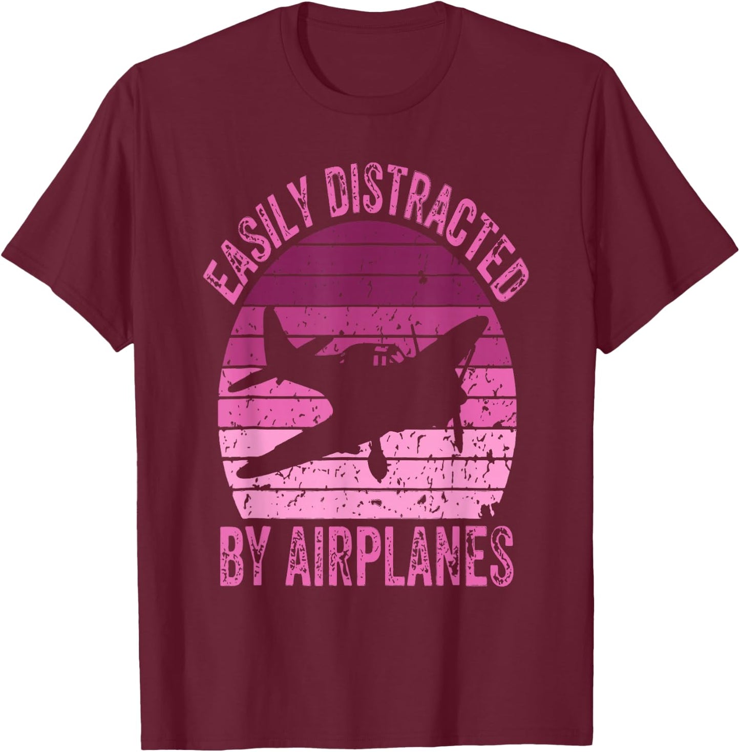 Easily Distracted By Airplanes Funny Pilot Aviation Women T-Shirt - T-Shirt | Maroon