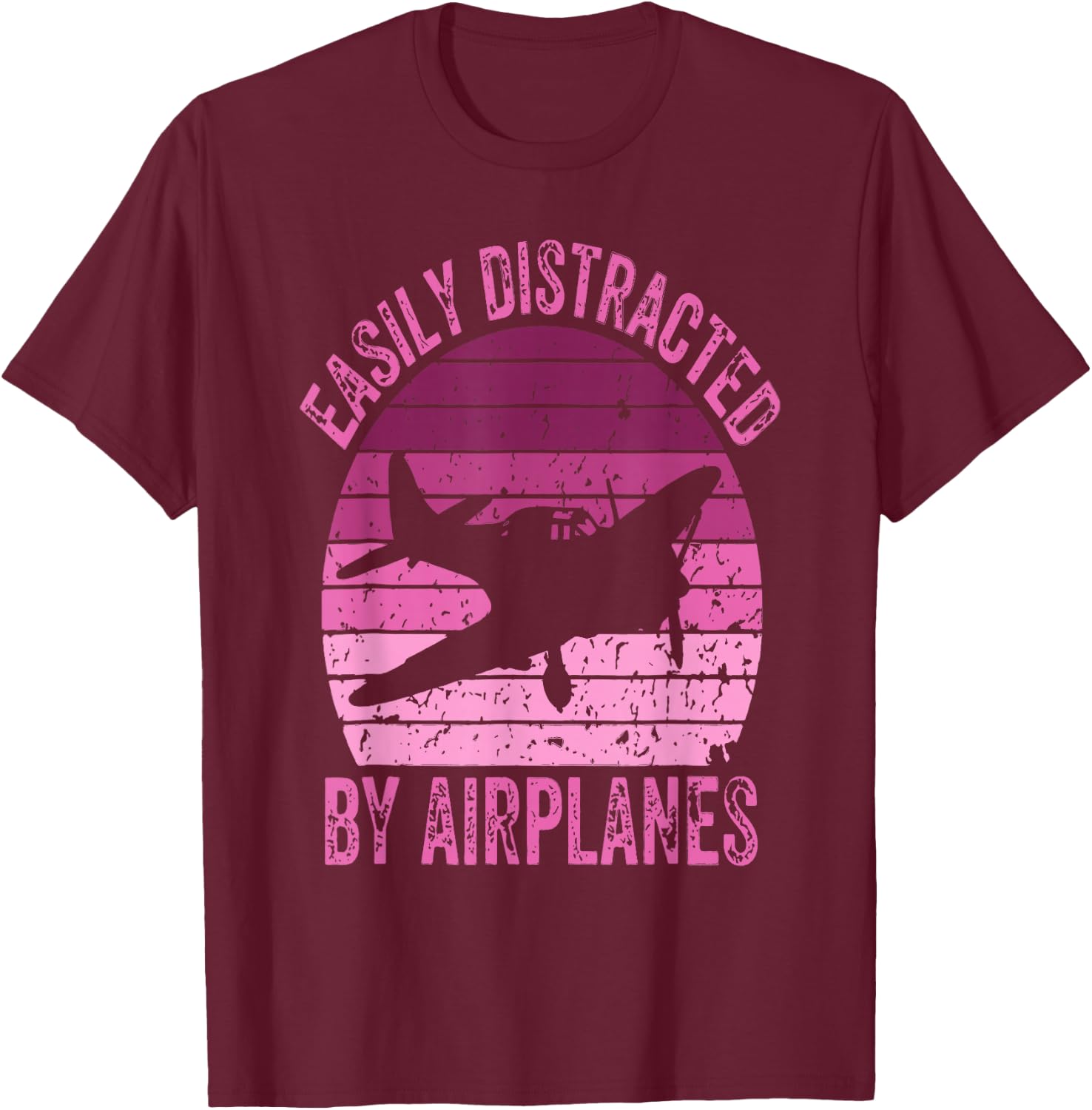 Easily Distracted By Airplanes Funny Pilot Aviation Women T-Shirt - T-Shirt | Maroon