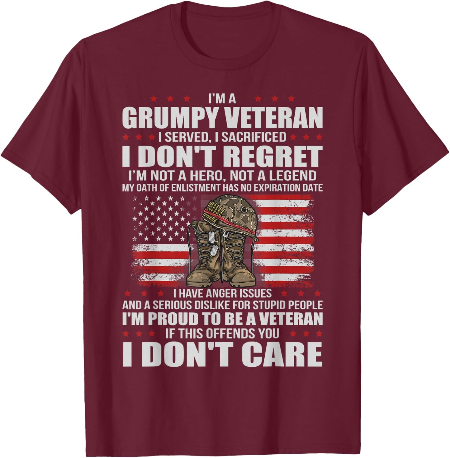 I'm A Grumpy Veteran Grandpa Patriotic Retired US Military T-Shirt - T-Shirt | Maroon
