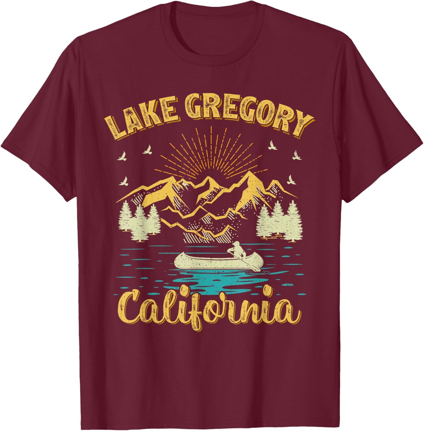Summer Vacation Retro Mountain California Gregory Lake Men Women Kids T-Shirt - T-Shirt | Maroon