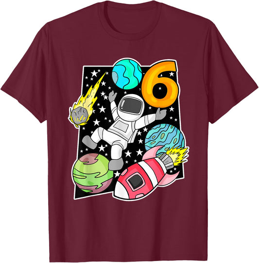 Kinder Ich bin Schon 6 Birthday Rocket Boys Astronaut T-Shirt - T-Shirt | Maroon