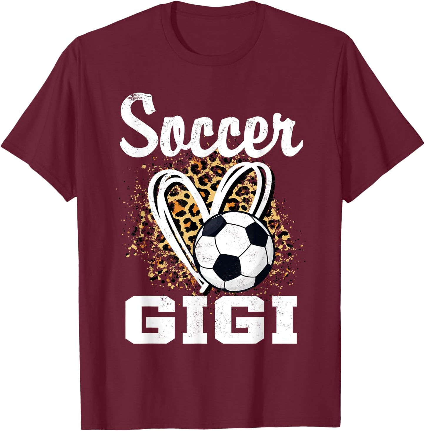 Soccer Gigi Leopard Heart Grandma T-Shirt - T-Shirt | Maroon