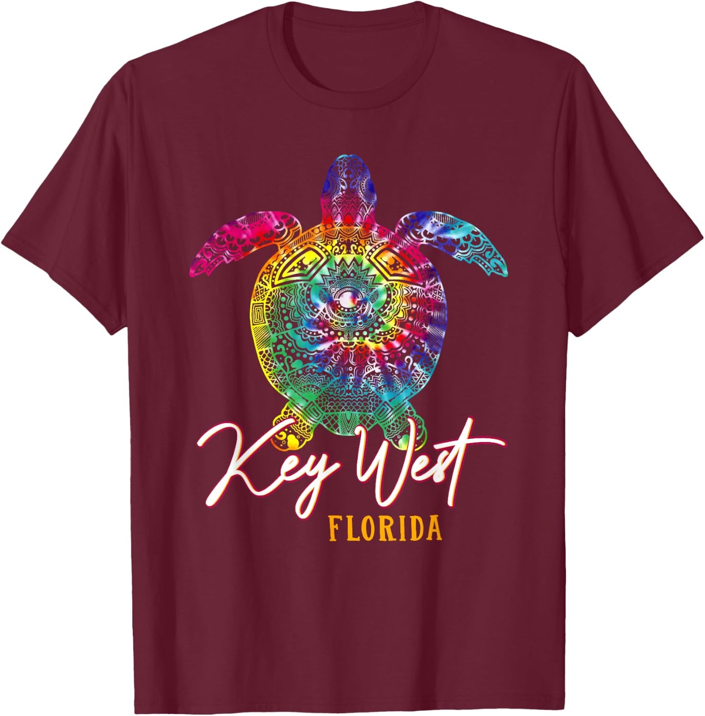 Key West Tie Dye Sea Turtle Florida Matching Family Vacation T-Shirt - T-Shirt | Maroon