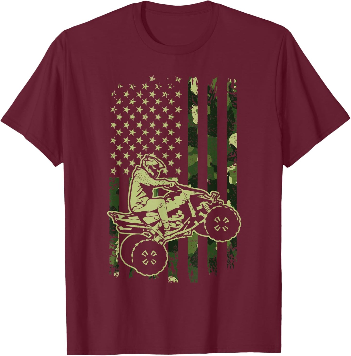 Camouflage American Flag Four Wheeler ATV Mudding Quad Bike T-Shirt - T-Shirt | Maroon