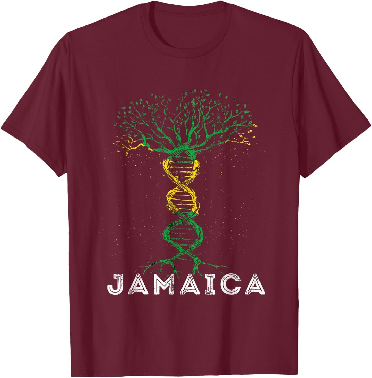 Jamaica Flag Tree Jamaican Roots Heritage Jamaican Pride T-Shirt - T-Shirt | Maroon