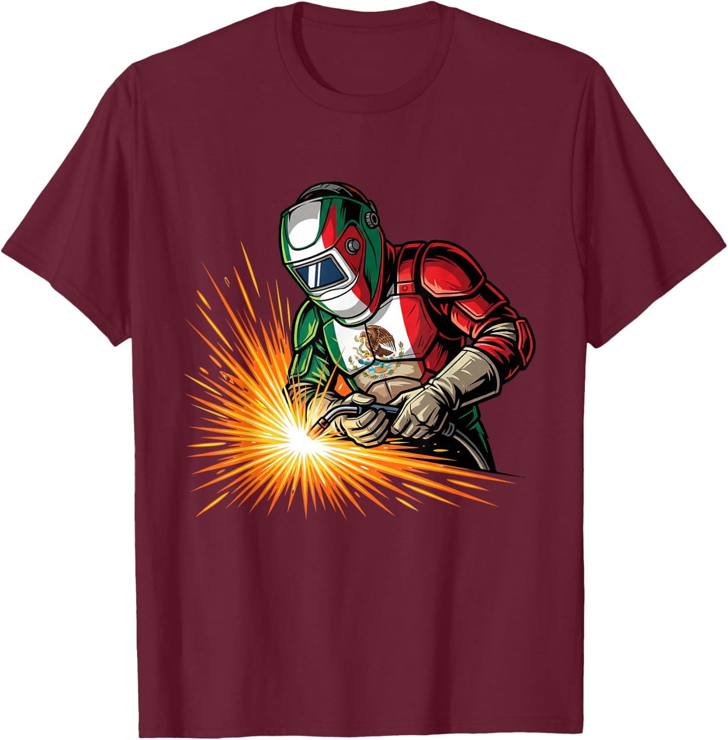 Mexican Welder and Mexico Flag T-Shirt - T-Shirt | Maroon