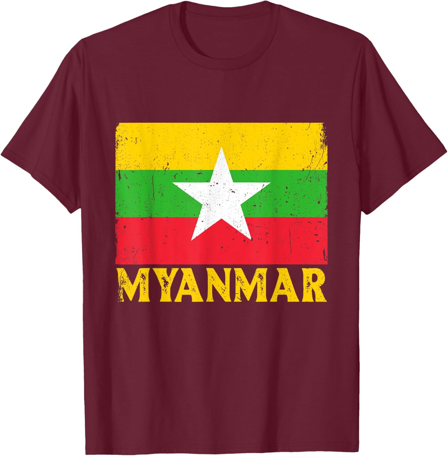 Distressed Retro Myanmar Flag Men Women Kids Patriotic T-Shirt - T-Shirt | Maroon