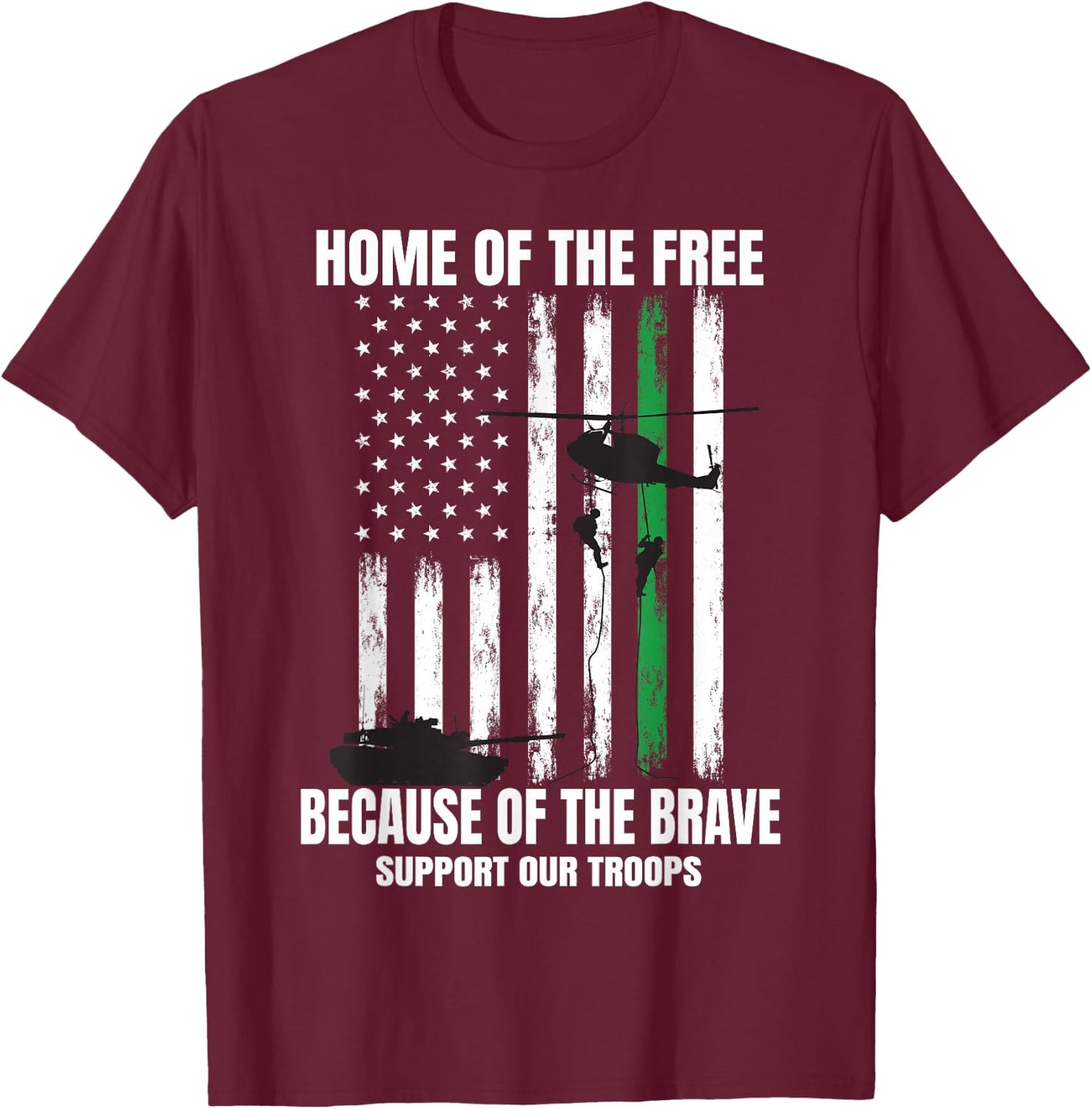 Support Military American Flag Thin Green Line Veterans Gift T-Shirt - T-Shirt | Maroon