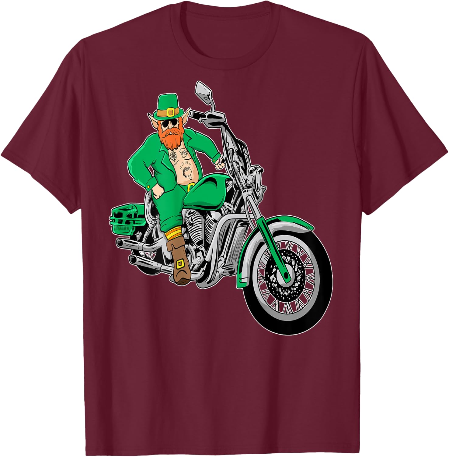 Irish Motorcycle Biker St Patricks Day Shirt Leprechaun Ink T-Shirt - T-Shirt | Maroon