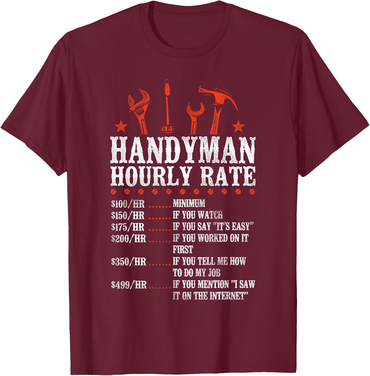 Funny Handyman HD0 Vintage Black , -Adults, Small, Short Sleeve, Classic Fit, , Polyester 100% T-Shirt - T-Shirt | Maroon