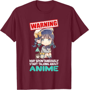 Warning May Spontaneously Start Talking About Anime Funny T-Shirt - T-Shirt | Maroon