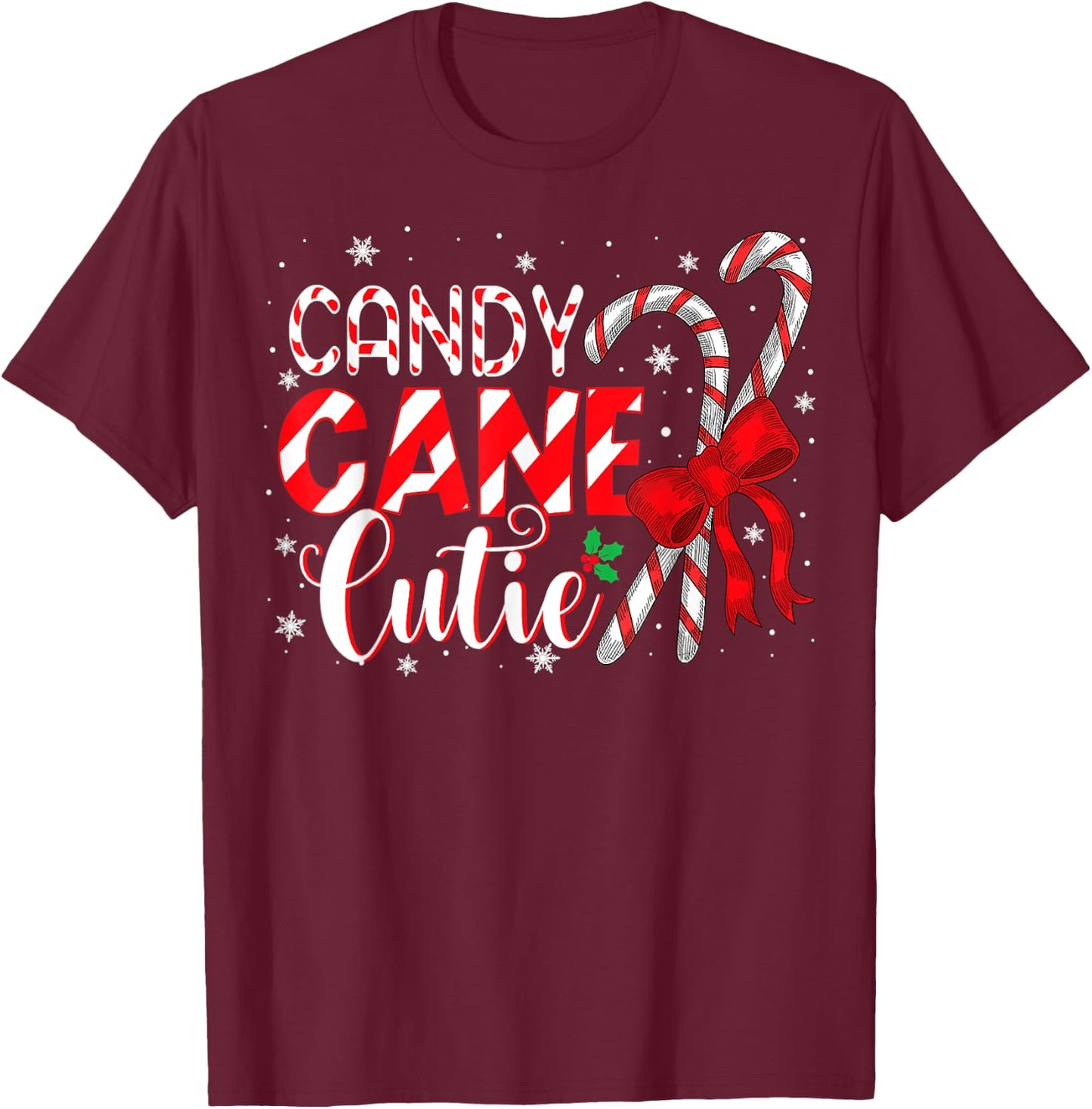 Funny Christmas Candy Cane Cutie Girls Xmas Pajama T-Shirt - T-Shirt | Maroon