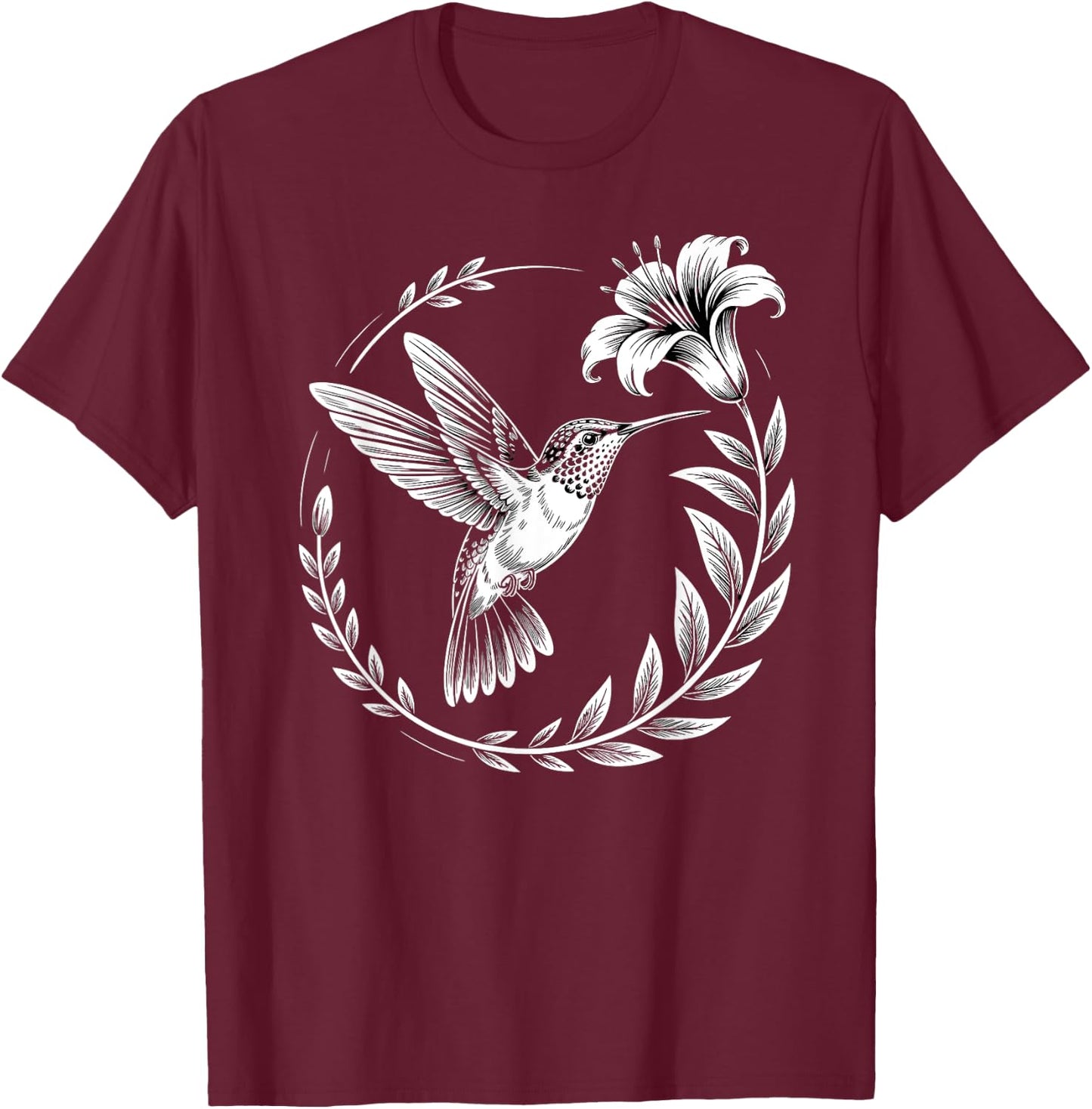 Hummingbird Flowers Art Birds Lovers Women Kids T-Shirt - T-Shirt | Maroon