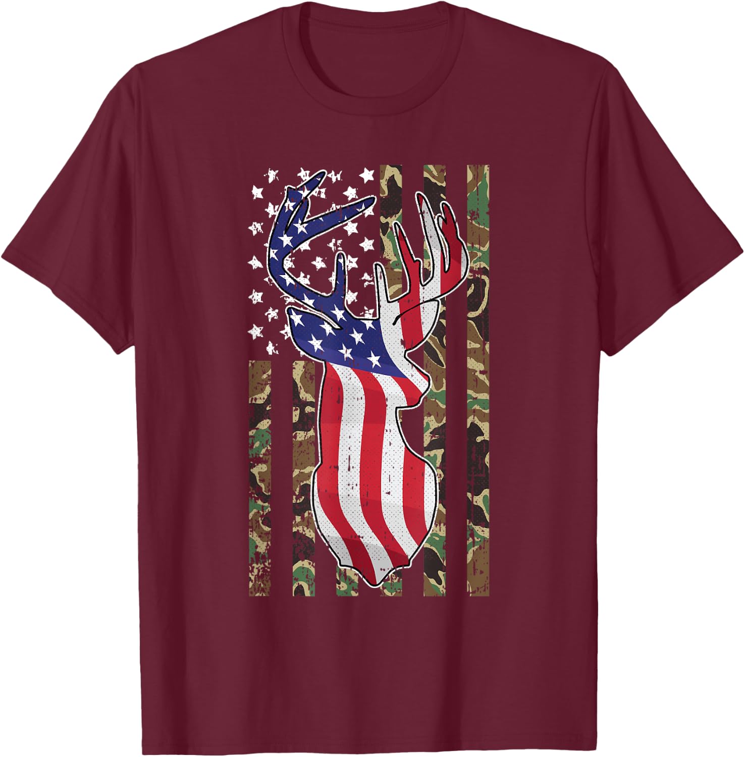Deer Hunting 4th Of July American Flag Camo Patriotic Hunter T-Shirt - T-Shirt | Maroon
