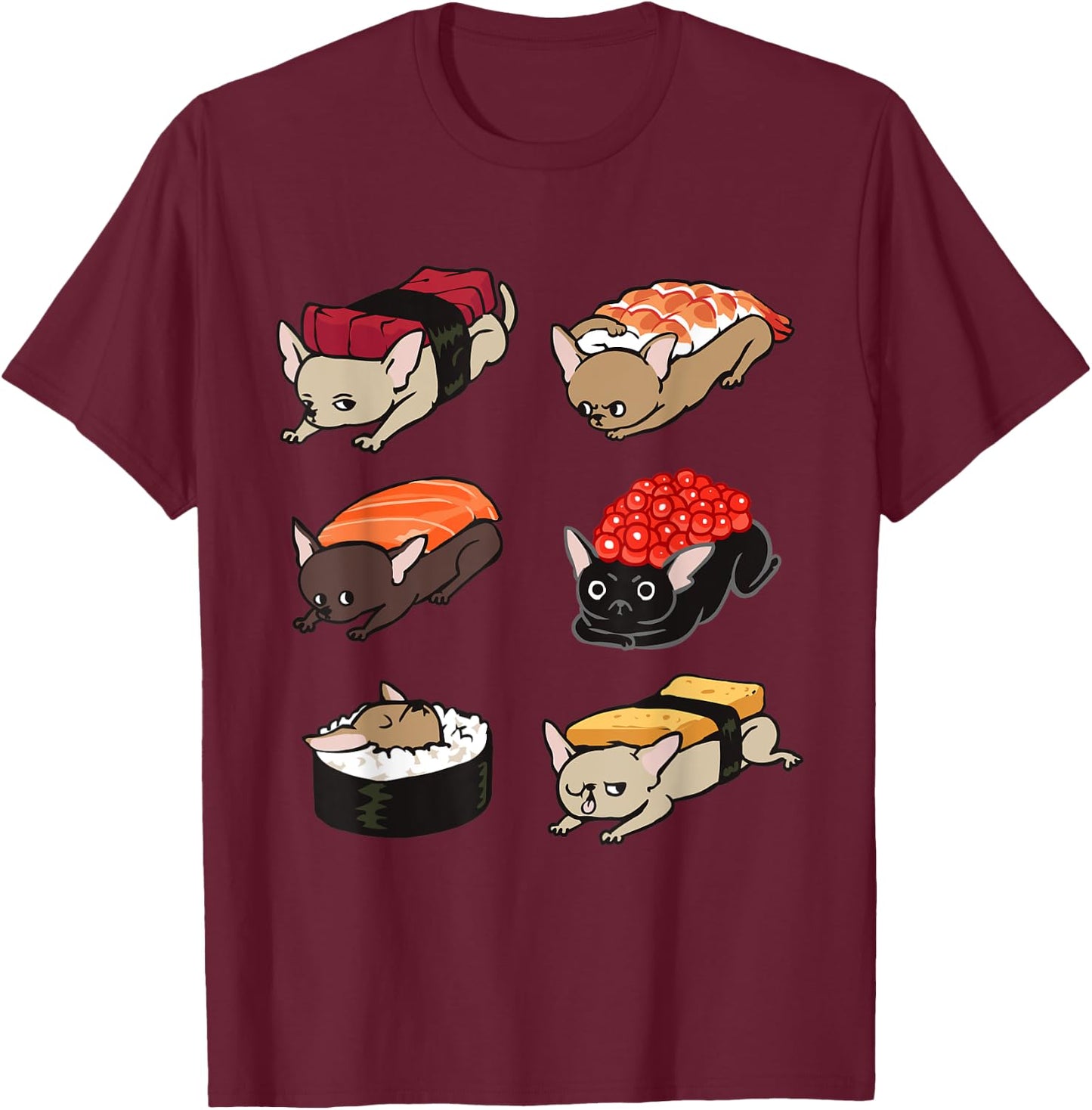Sushi Chihuahua T-Shirt - T-Shirt | Maroon