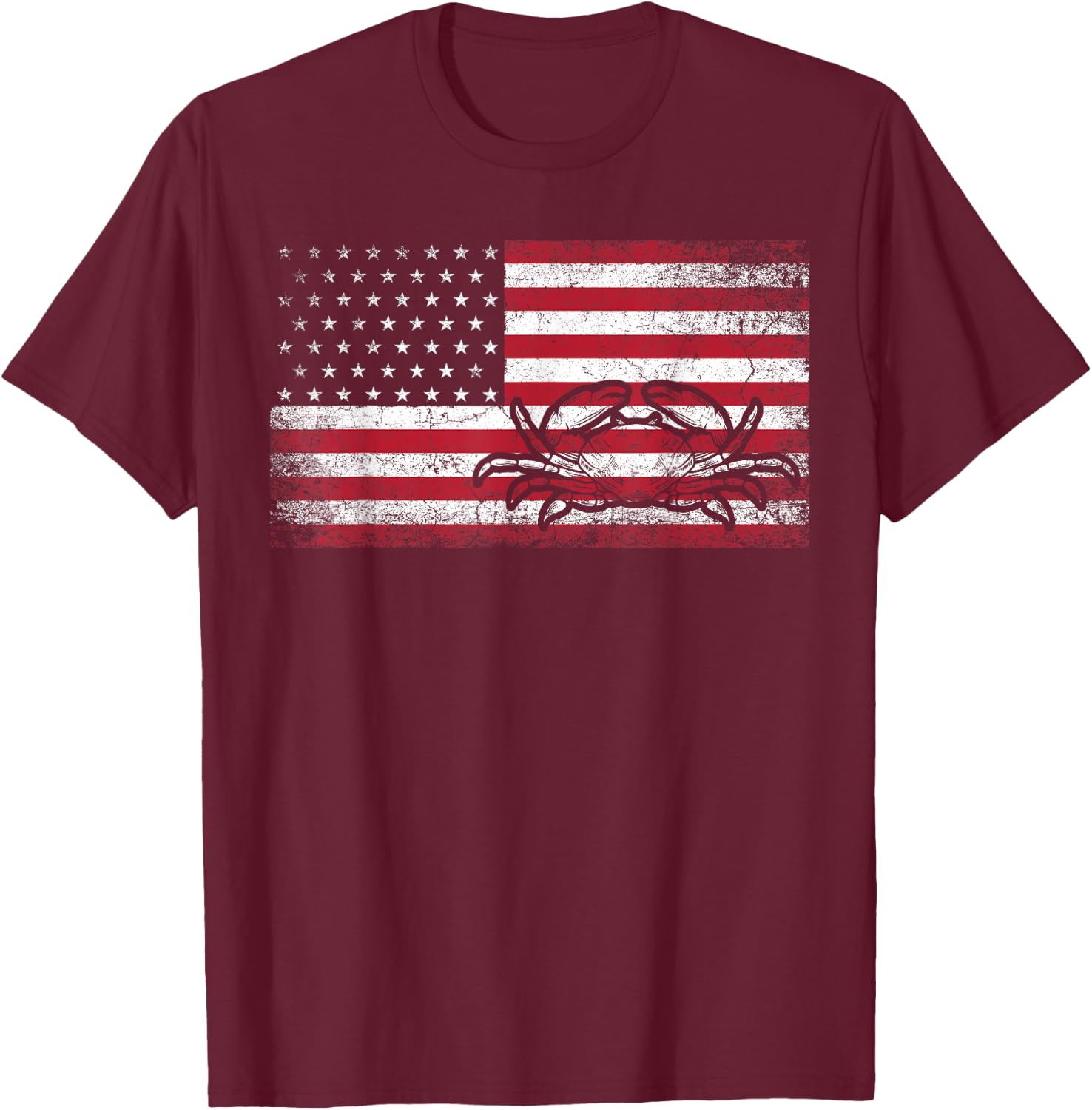 Crab Fisherman American Flag 4th of July T Shirt Crabbing T-Shirt - T-Shirt | Maroon