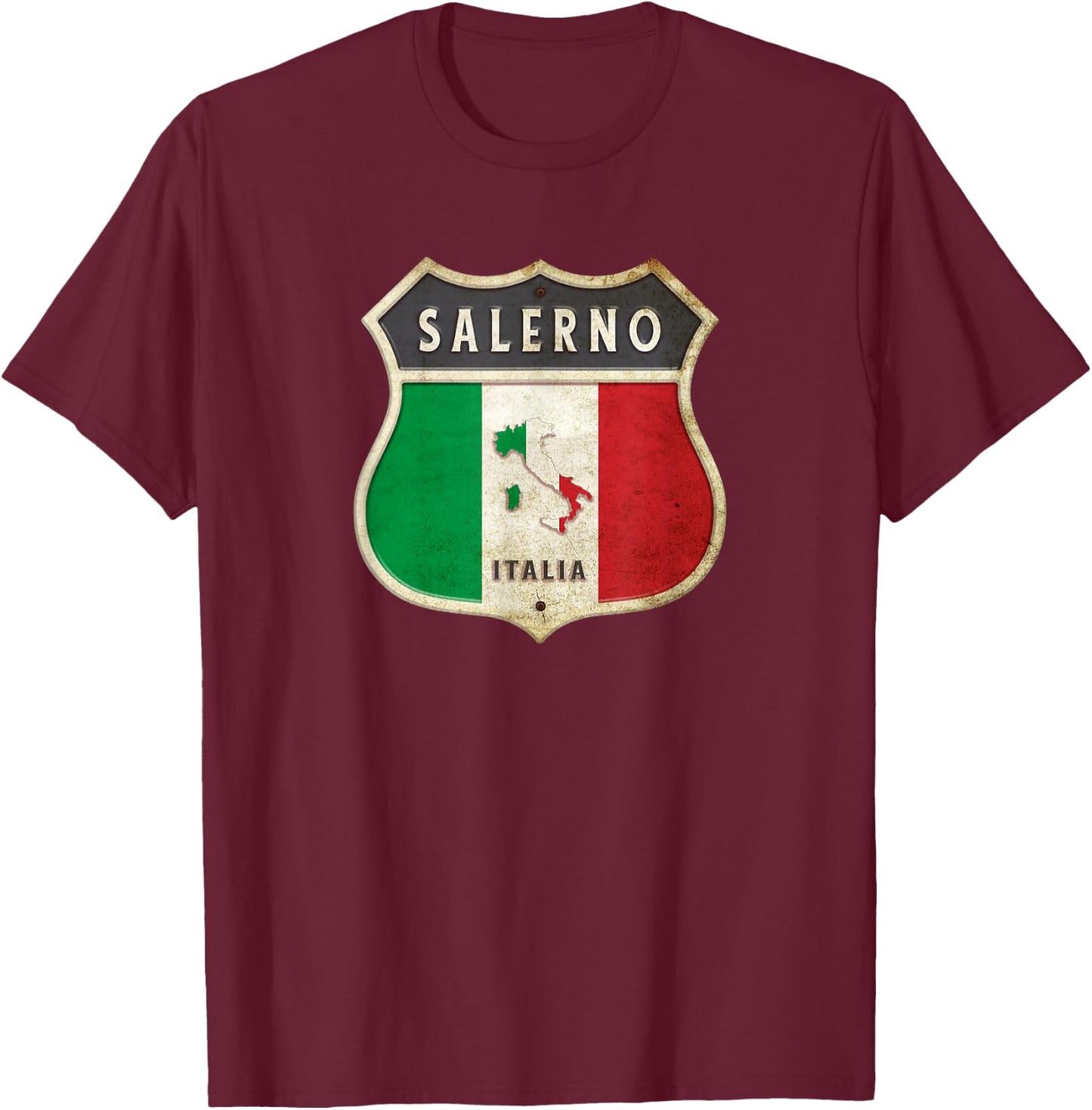 Salerno Italy coat of arms flags city T-Shirt - T-Shirt | Maroon