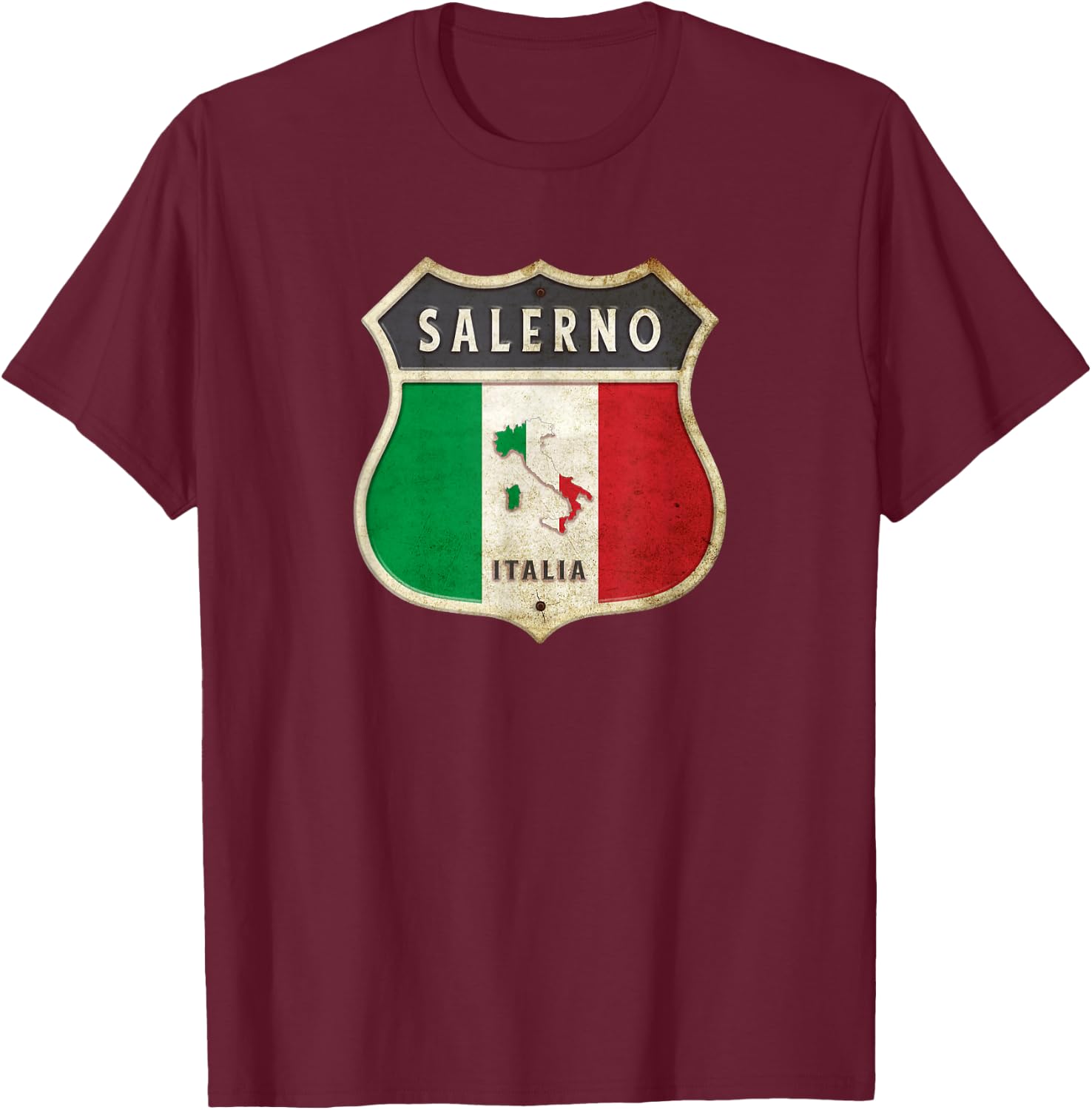 Salerno Italy coat of arms flags city T-Shirt - T-Shirt | Maroon