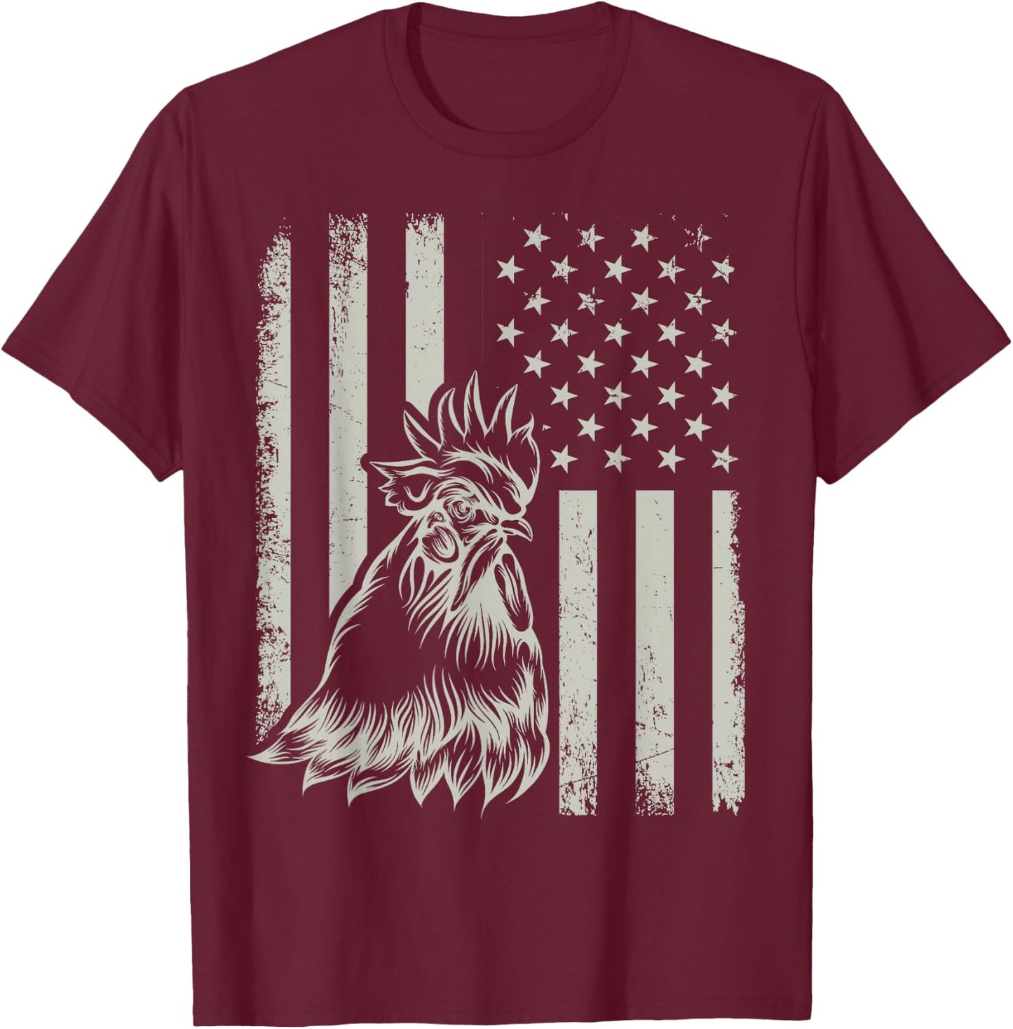 Proud Patriotic Chicken Rooster Farmer Lover American Flag T-Shirt - T-Shirt | Maroon