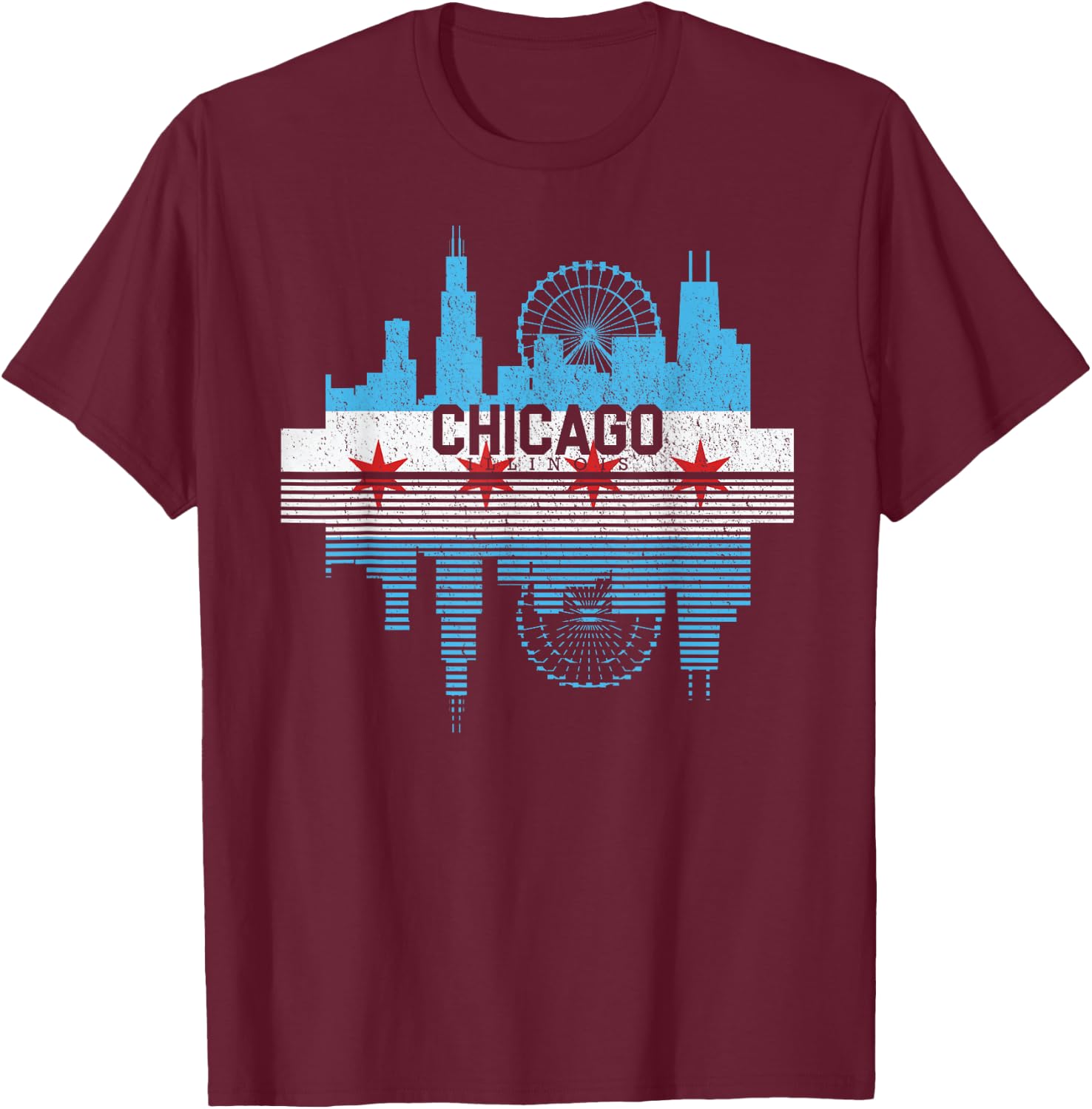 Vintage Chicago Illinois Flag Skyline Men Women T-Shirt - T-Shirt | Maroon