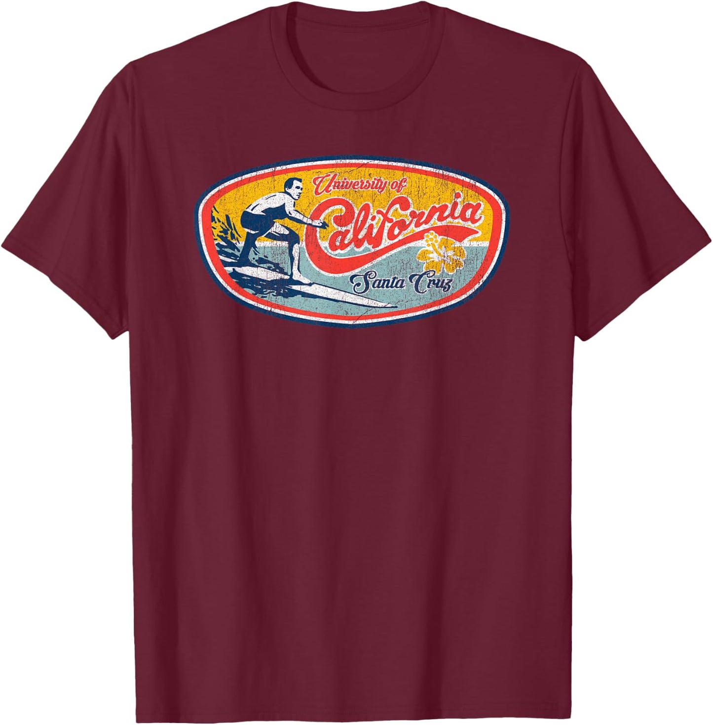 Vintage Retro Surf Style UC Santa Cruz T-Shirt - T-Shirt | Maroon