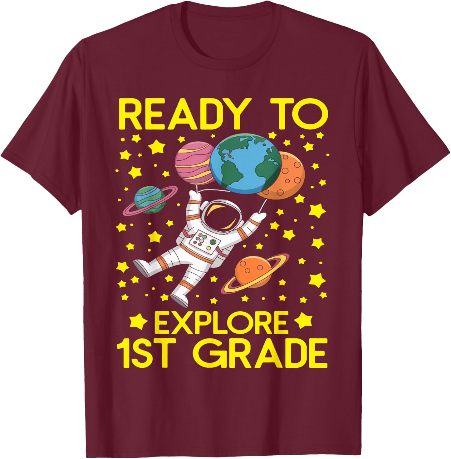 Boys 1st Grade Funny Astronaut Back to School First Grade T-Shirt - T-Shirt | Maroon