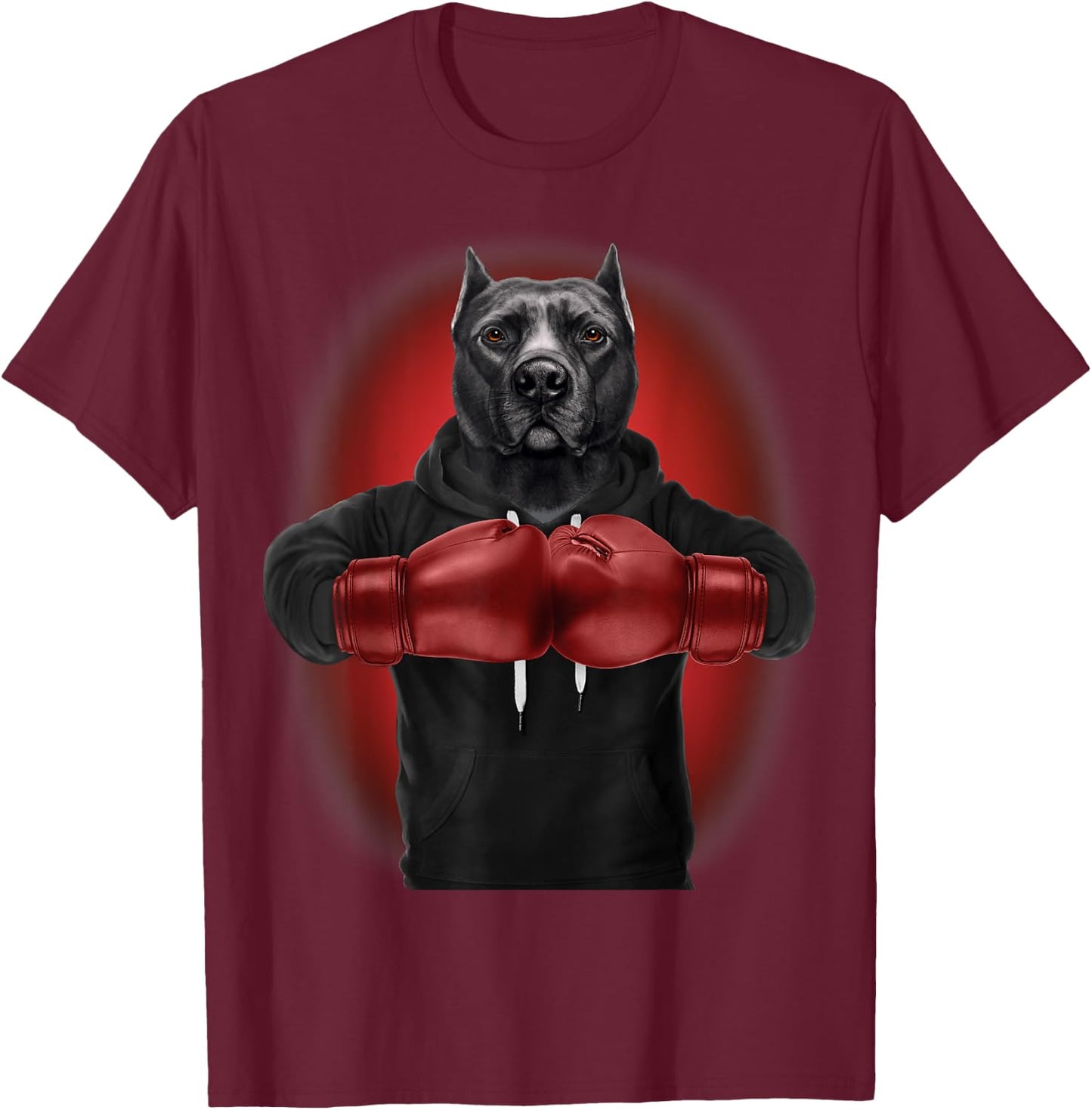 Boxing Black Pit Bull Dog, Martial Arts Warrior T-Shirt - T-Shirt | Maroon