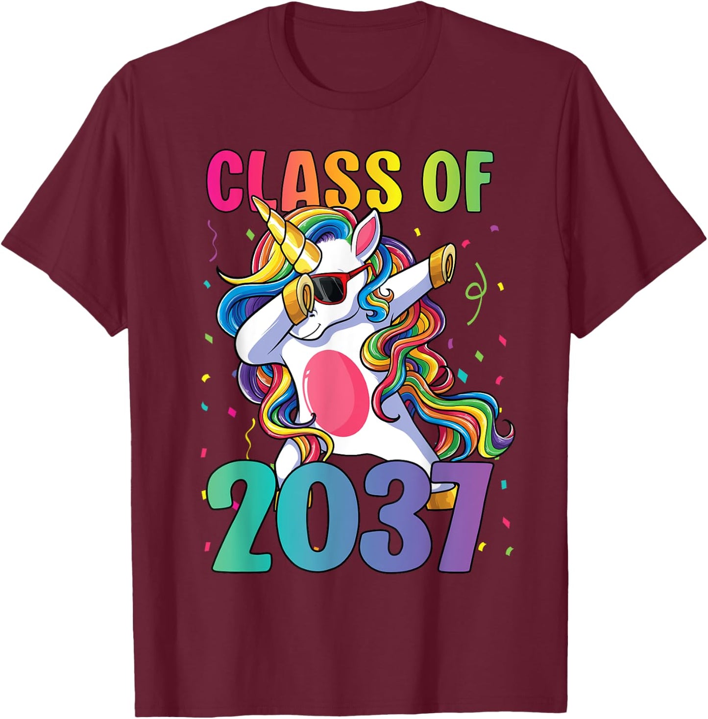 Class of 2037 Shirt Girls Kids Dabbing Unicorn Grow With Me T-Shirt - T-Shirt | Maroon