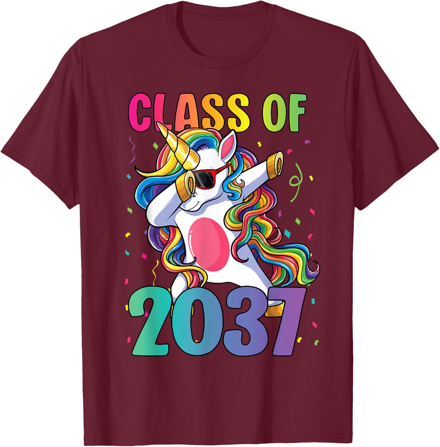 Class of 2037 Shirt Girls Kids Dabbing Unicorn Grow With Me T-Shirt - T-Shirt | Maroon