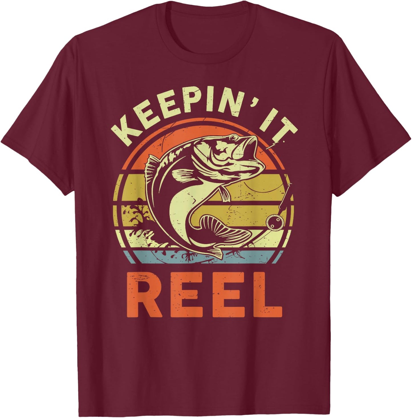 Bass Fishing-Shirt Keeping It Reel Cool Dad Gift Funny Papa T-Shirt - T-Shirt | Maroon