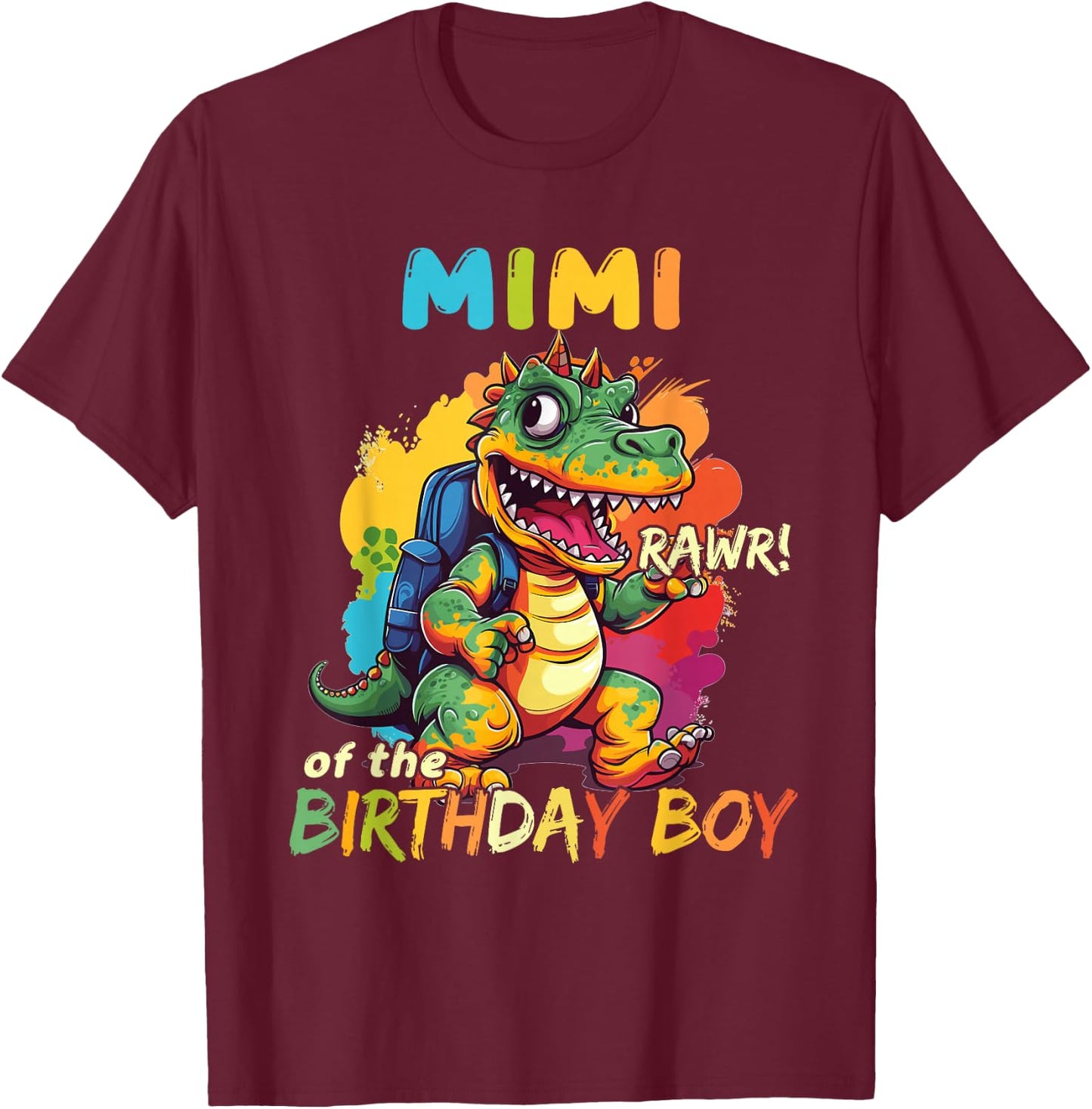 Mimi of the Birthday Boy Dinosaur Celebration Graphic T-Shirt - T-Shirt | Maroon