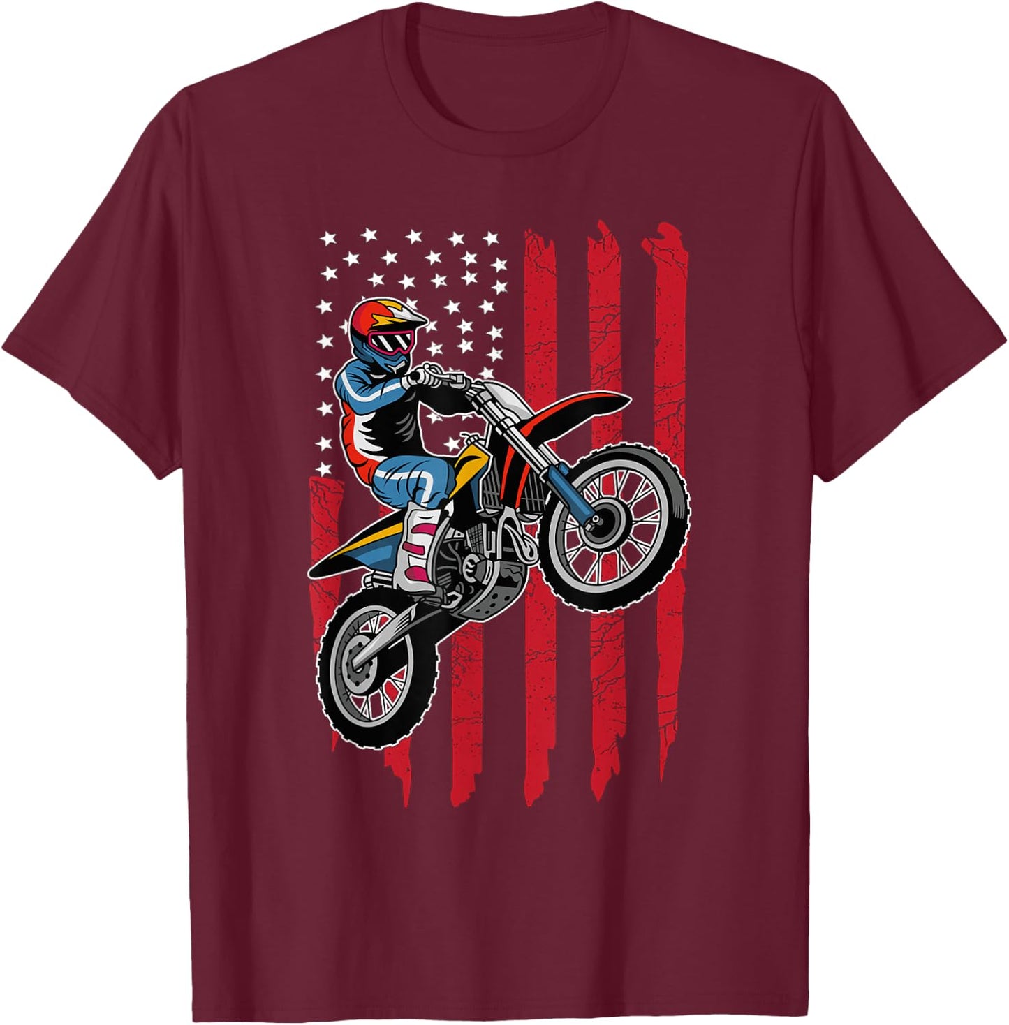 Motocross American Flag Bike Rider Motocross Clothes T-Shirt - T-Shirt | Maroon