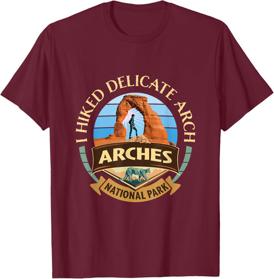 I Hiked Delicate Arch Arches National Park Hiker with Cougar T-Shirt - T-Shirt | Maroon