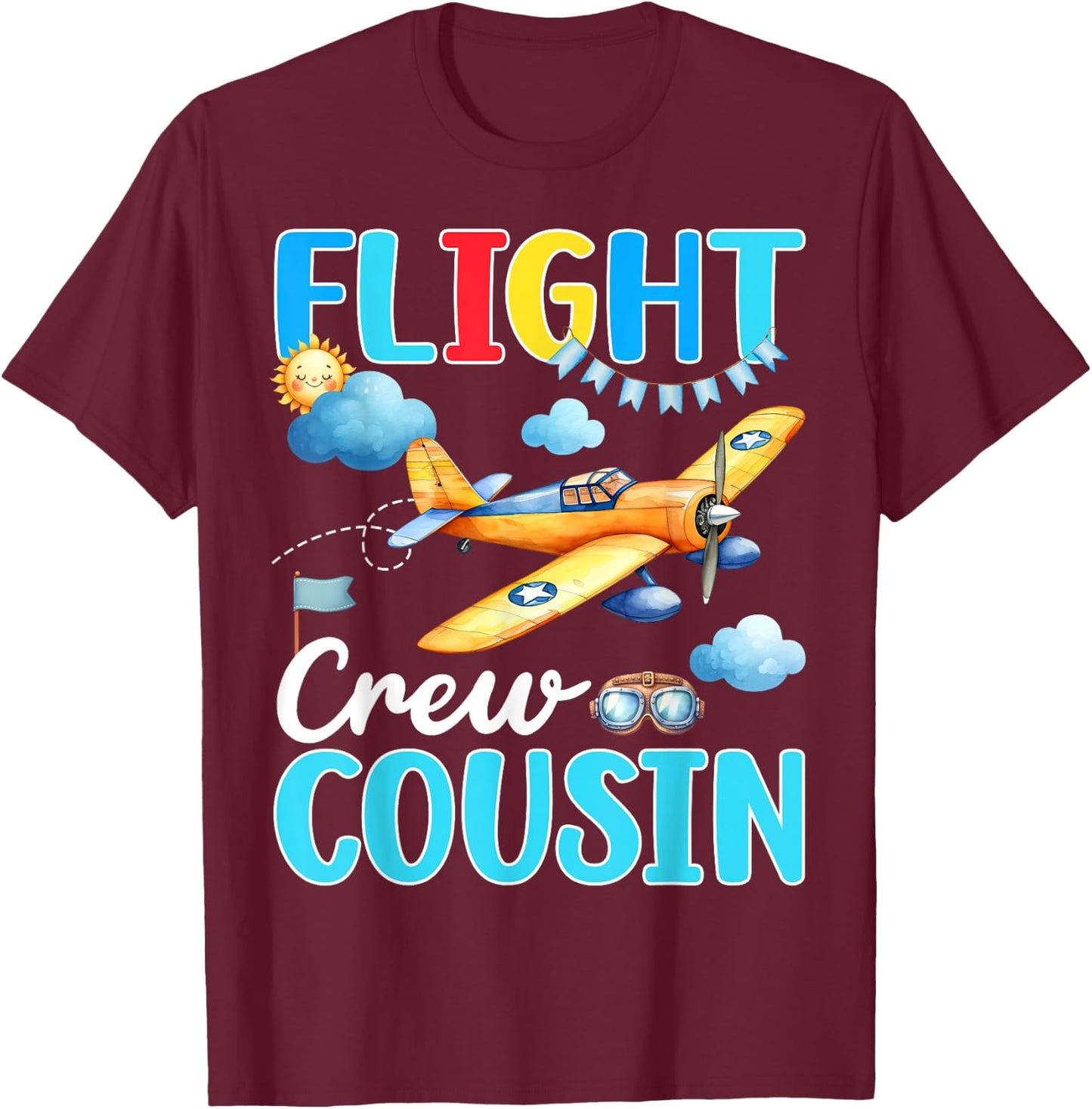 Flight Crew Cousin Birthday Squad Airplane Matching Family T-Shirt - T-Shirt | Maroon