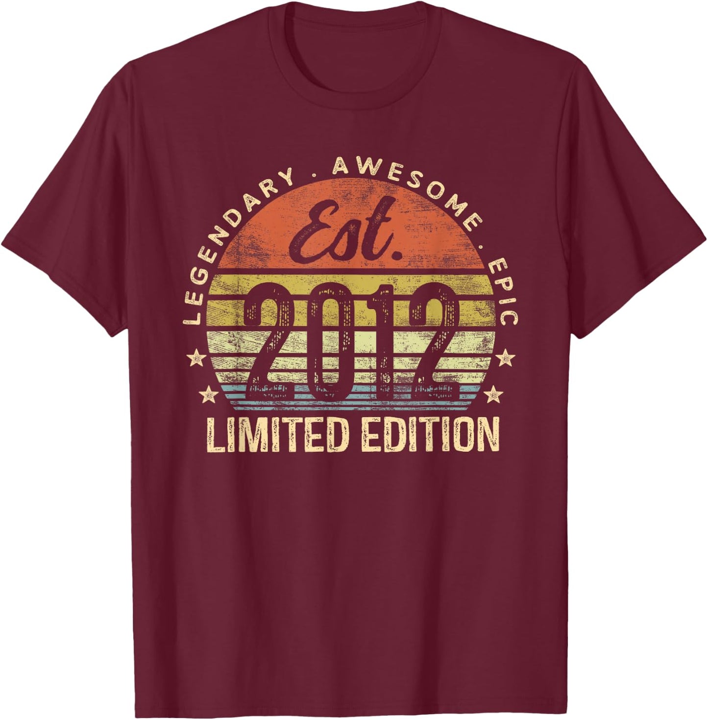 Legendary Awesome Epic 2012 Gifts Boys Girls 13th Birthday , Black, Small T-Shirt - T-Shirt | Maroon