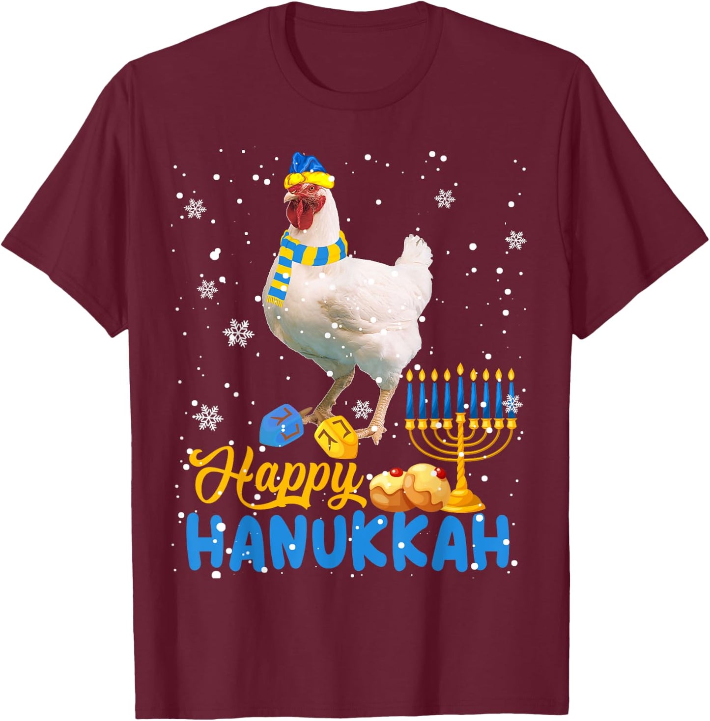 Happy Hanukkah Cute Hanukkah Chicken Menorah Jewish Proud T-Shirt - T-Shirt | Maroon