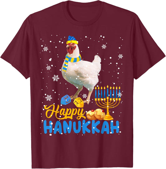 Happy Hanukkah Cute Hanukkah Chicken Menorah Jewish Proud T-Shirt - T-Shirt | Maroon