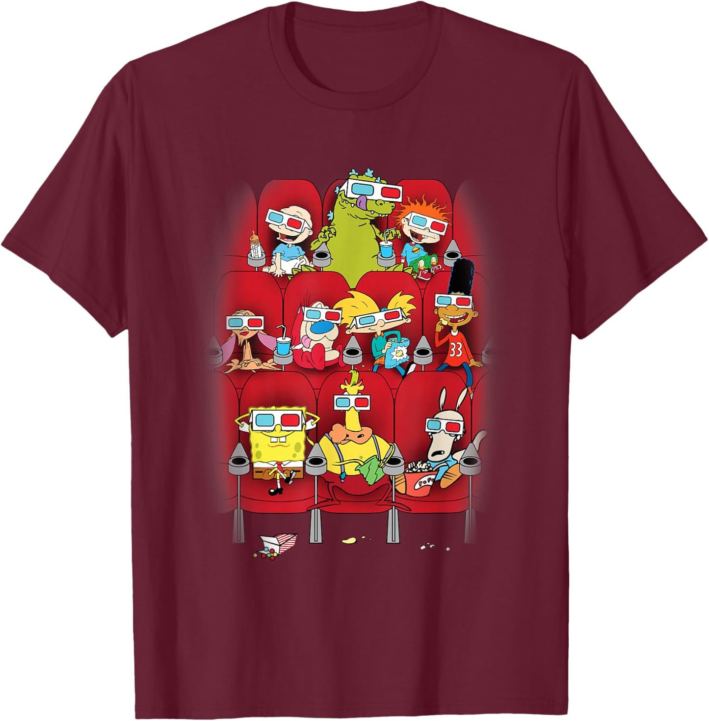 Nick Rewind 90's Nick Characters in Movie Theater T-Shirt - T-Shirt | Maroon