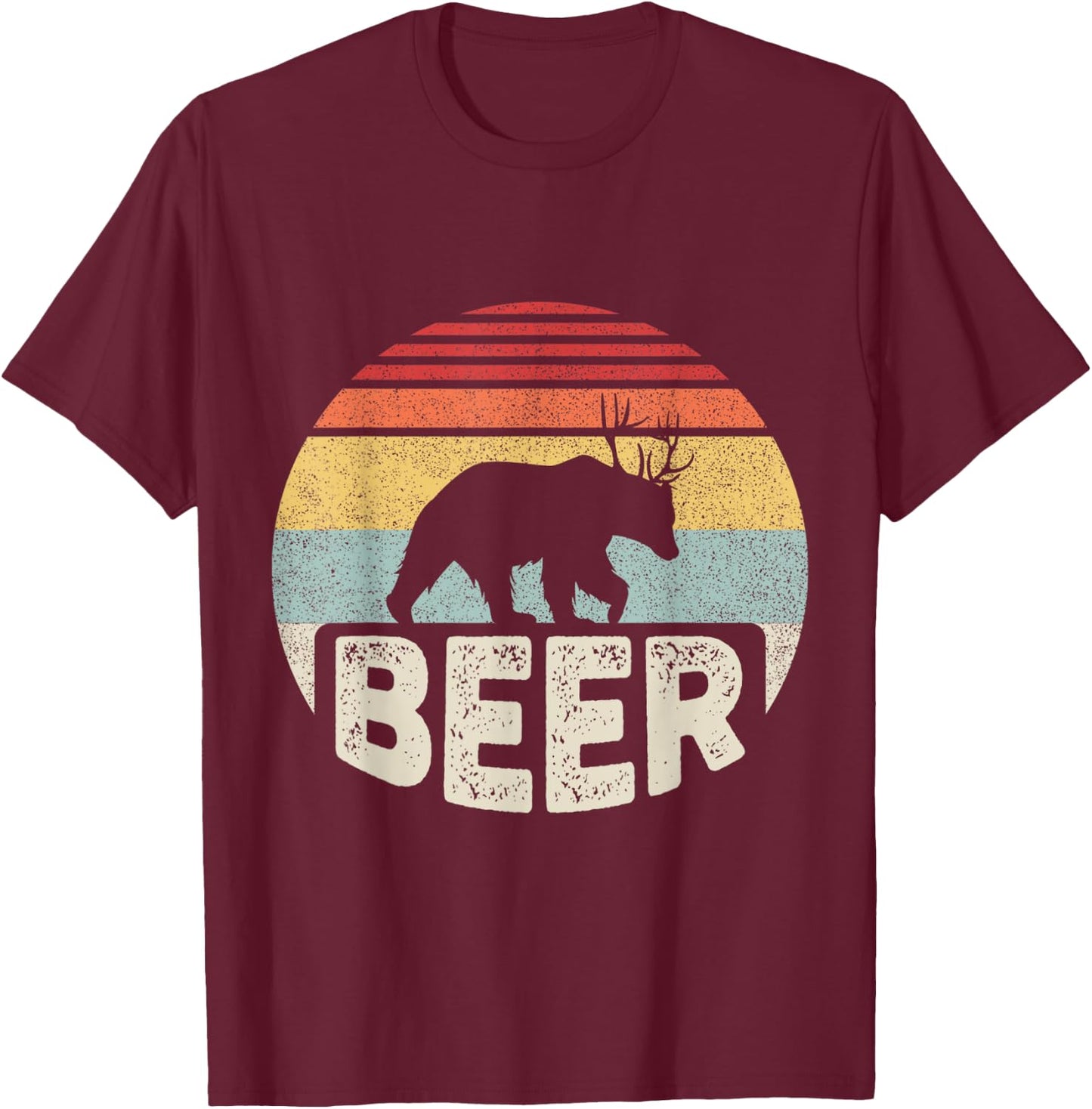 Vintage Retro Bear Deer Funny Beer T-Shirt - T-Shirt | Maroon