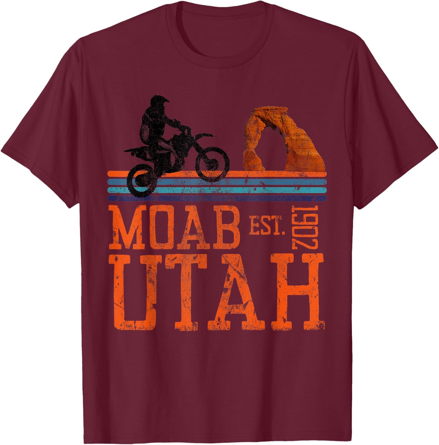 Moab Utah Arches Desert Off Road Dirt Bike Motorcycle Retro T-Shirt - T-Shirt | Maroon