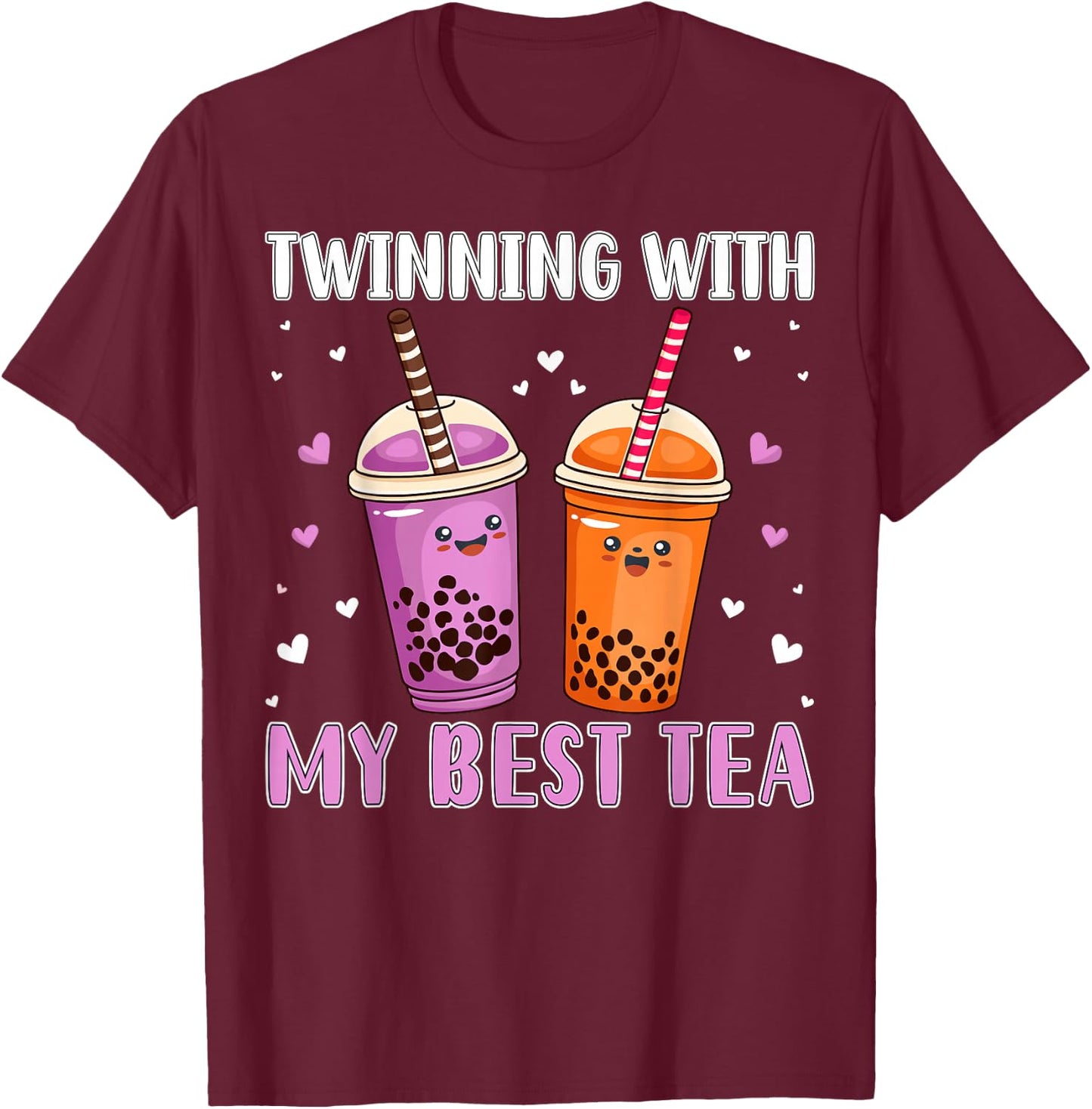 Women Girls Twinning with my bestie Boba Bubble Tea Best Tea T-Shirt - T-Shirt | Maroon